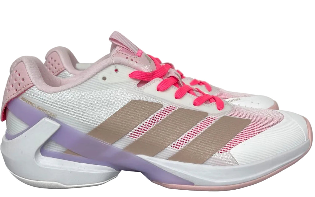AD ADIZERO UBERSONIC 5 (in the Cloud White, Ash Pearl, and Lucid Pink / JP7313 colorway).