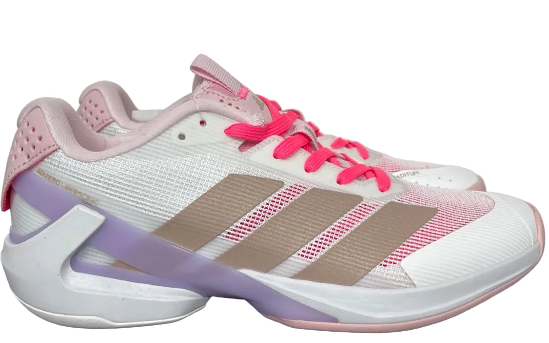 AD ADIZERO UBERSONIC 5 (in the Cloud White, Ash Pearl, and Lucid Pink / JP7313 colorway).