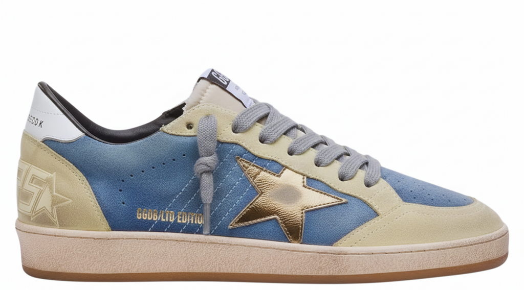 Golden Goose Ball-Star LTD 'Blue Suede Metallic Gold Star/White Tab'