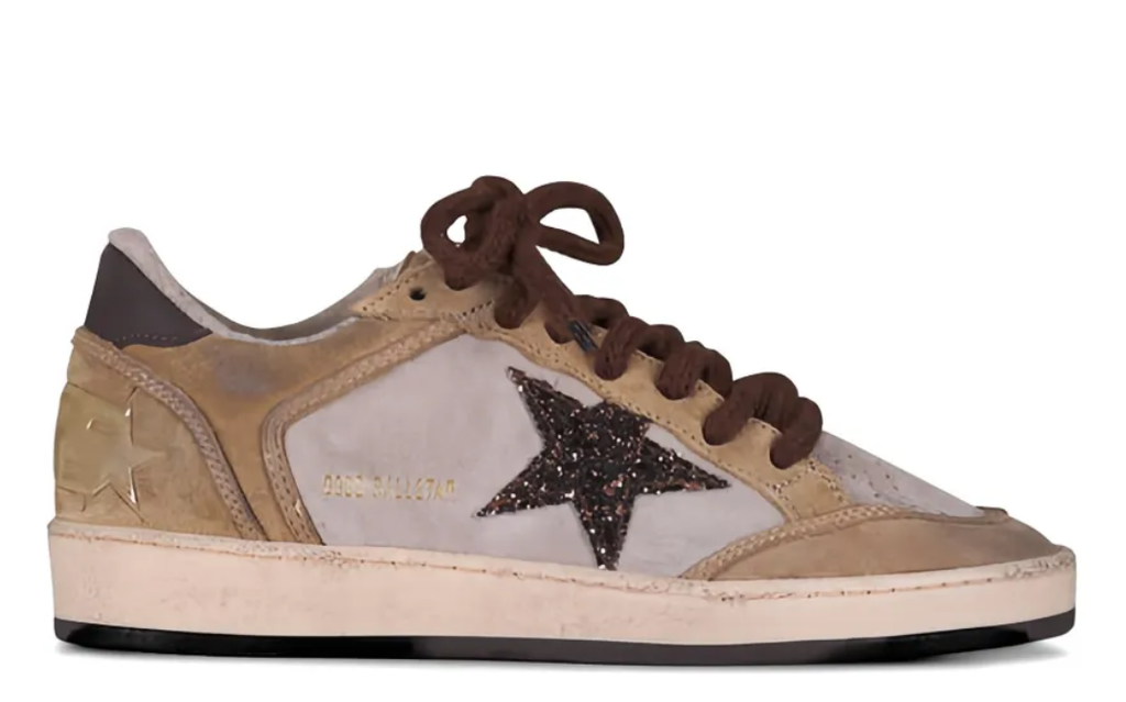 Golden Goose Ball-Star 'Beige Suede Dark Brown Glitter Star/Dark Brown Tab