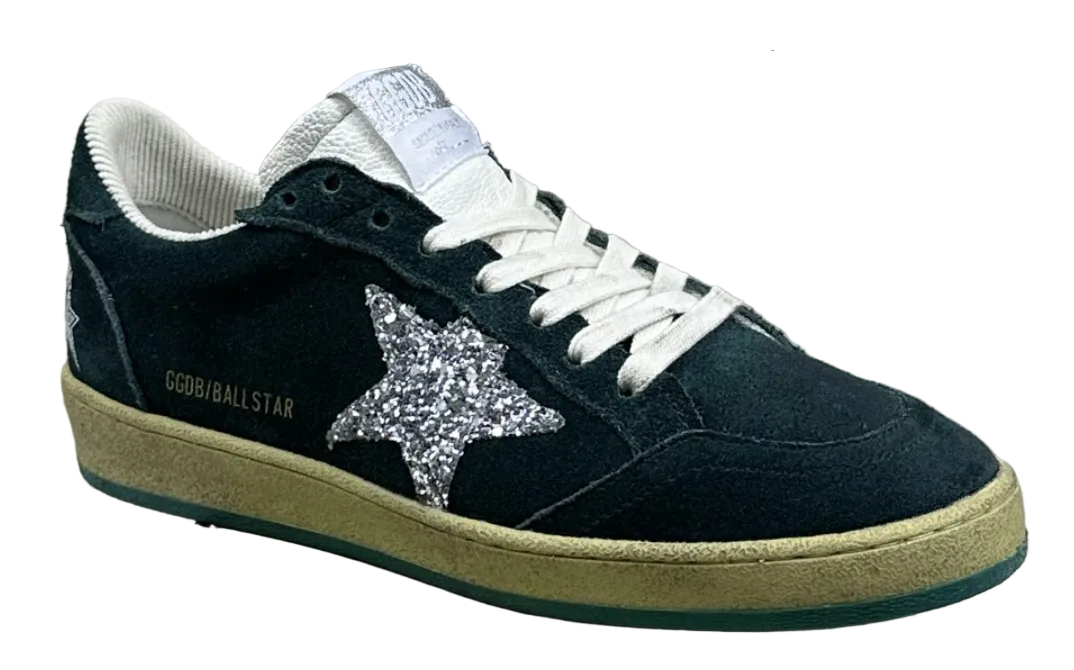 Golden Goose Ball-Star 'Dark Green Suede Silver Glitter Star/Dark Green Heel Tab'