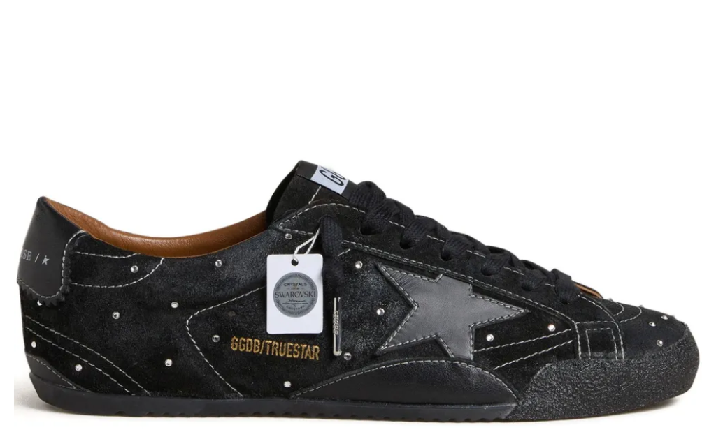 Golden Goose True-Star 'Black Sueded with Swarovski Crystals Black Leather Star & Heel Tab'