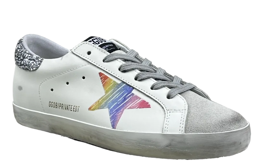 Golden Goose Super-Star 'Rainbow Star/Silver Glitter Heel Tab'