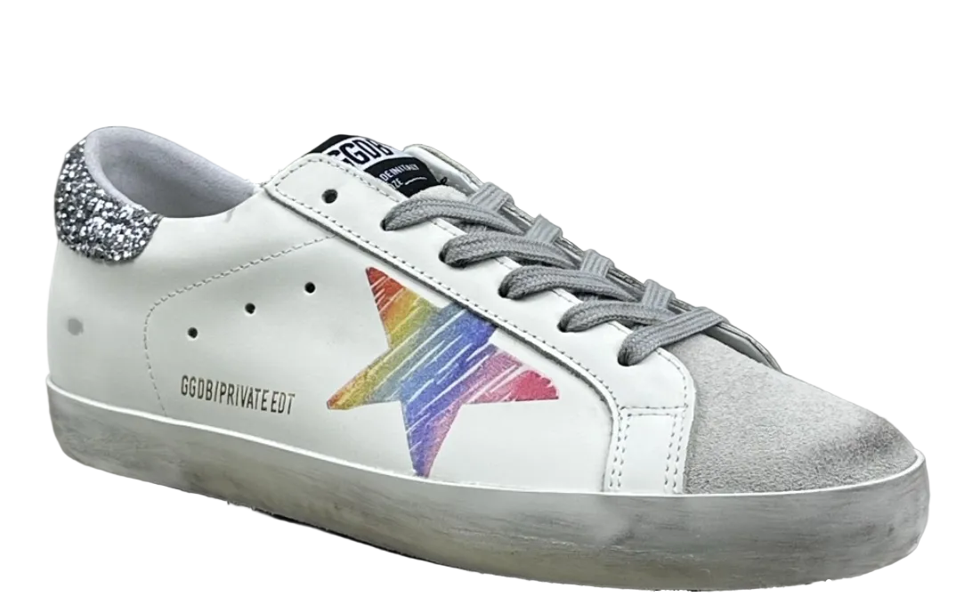 Golden Goose Super-Star 'Rainbow Star/Silver Glitter Heel Tab'