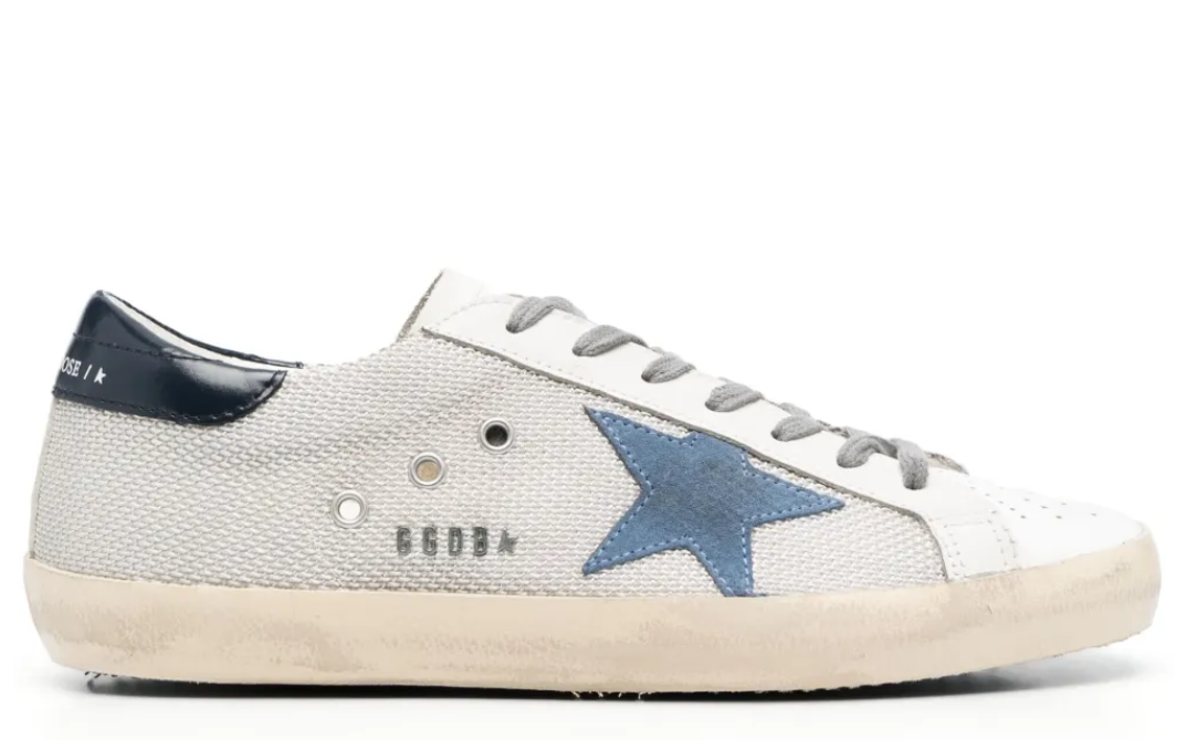 Golden Goose Super-Star 'White Mesh Light Blue Suede Star/Leather Black Heel Tab'