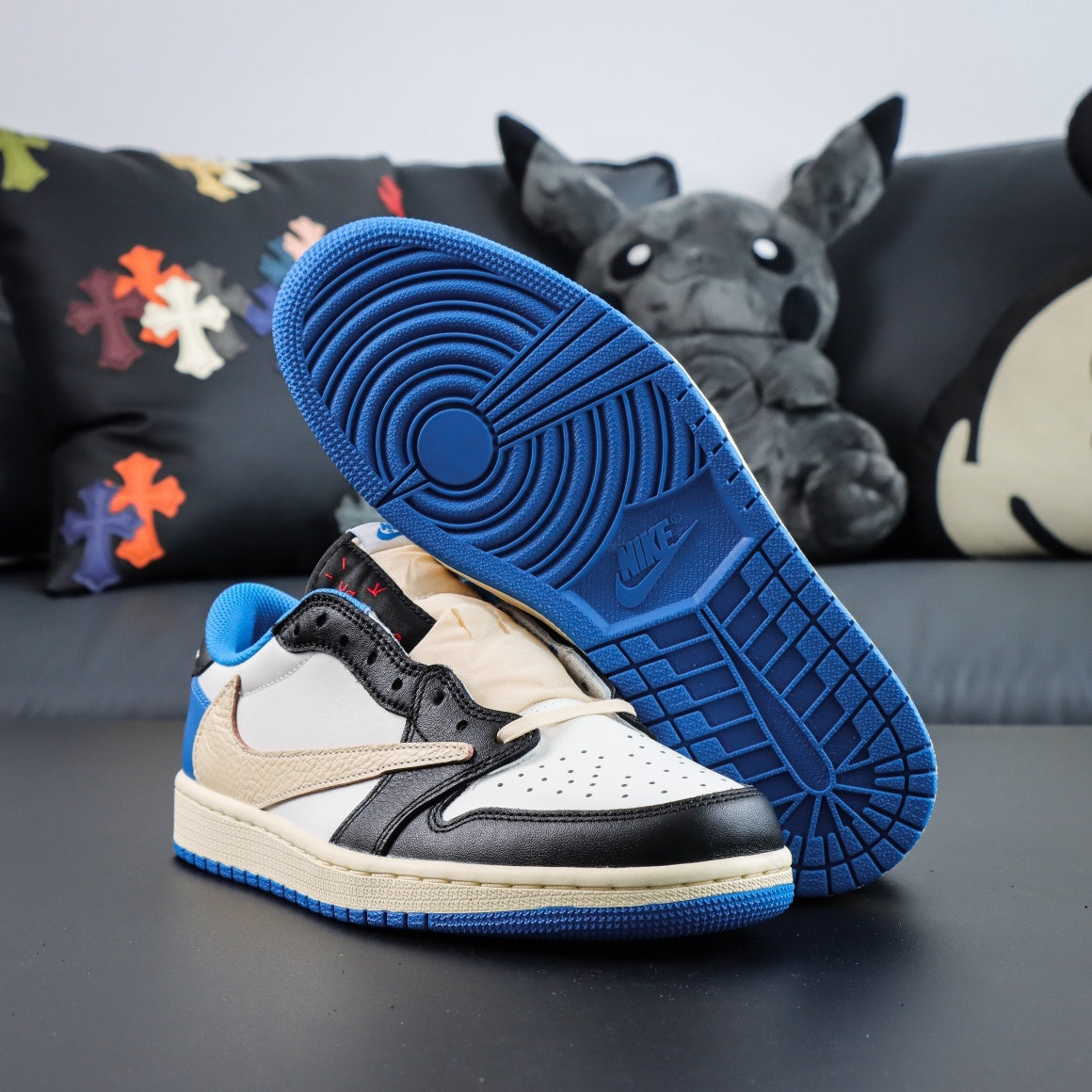 Jordan 1 Retro Low x Fragment Design x Travis Scott x 'Sail Black Military Blue'