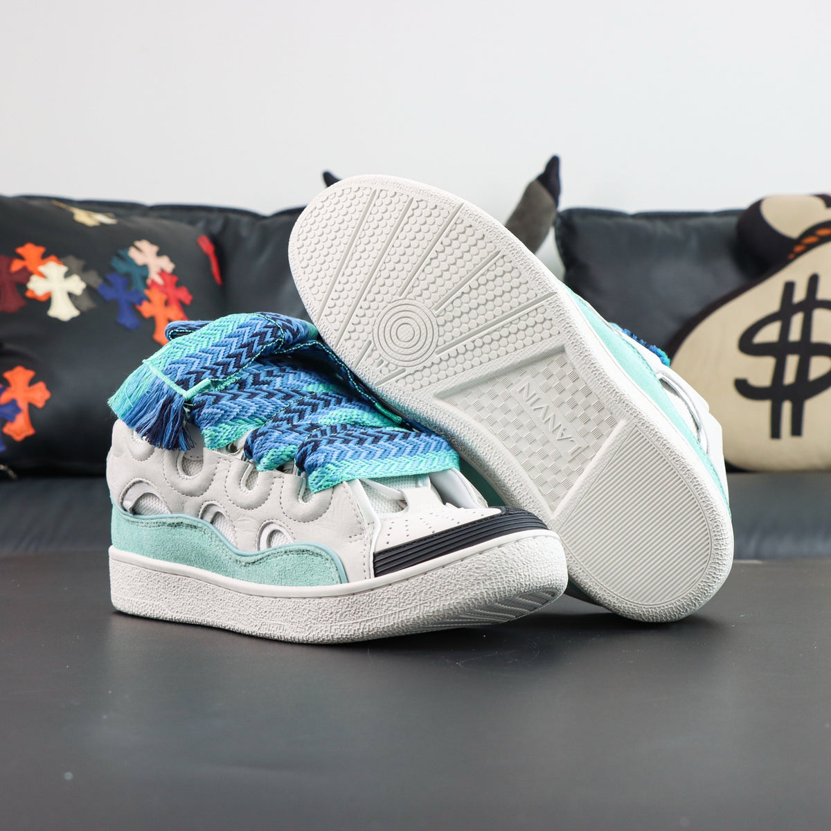 LANVIN SNEAKER white, blue, and green