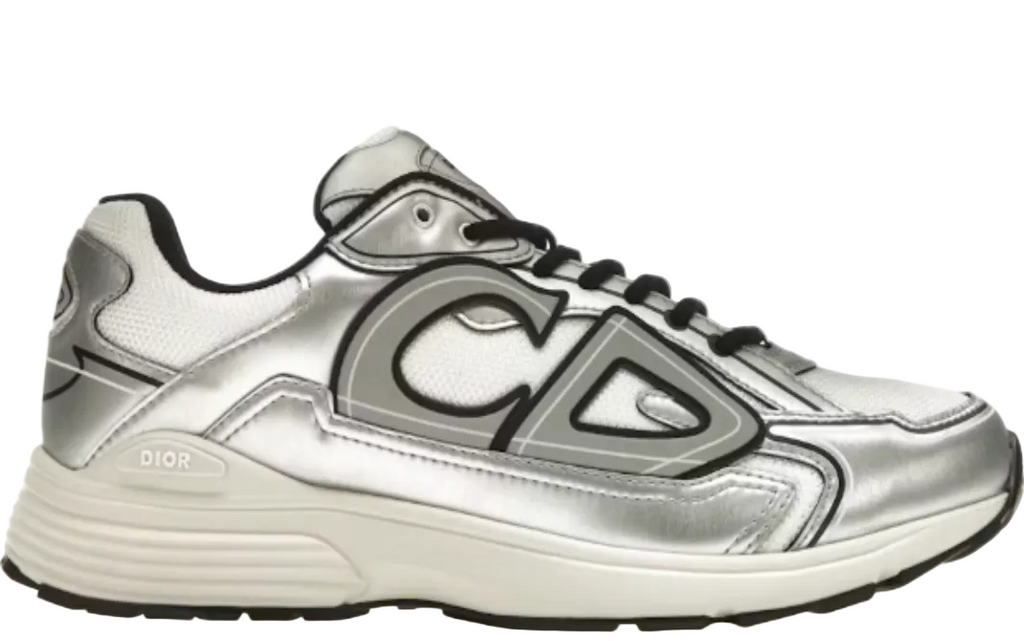 DIOR B30 SNEAKER White Mesh Silver-Tone Metallic Calfskin