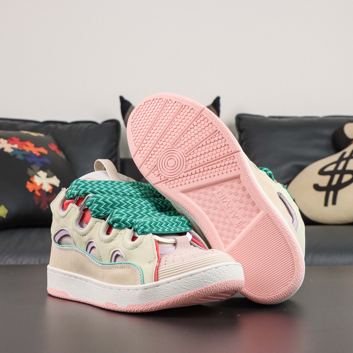 LANVIN CURB SNEAKER Beige Pink (Cream/Pink/Teal)