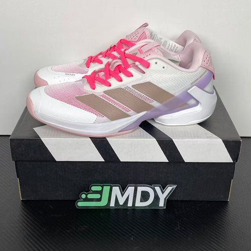 AD ADIZERO UBERSONIC 5 (in the Cloud White, Ash Pearl, and Lucid Pink / JP7313 colorway).
