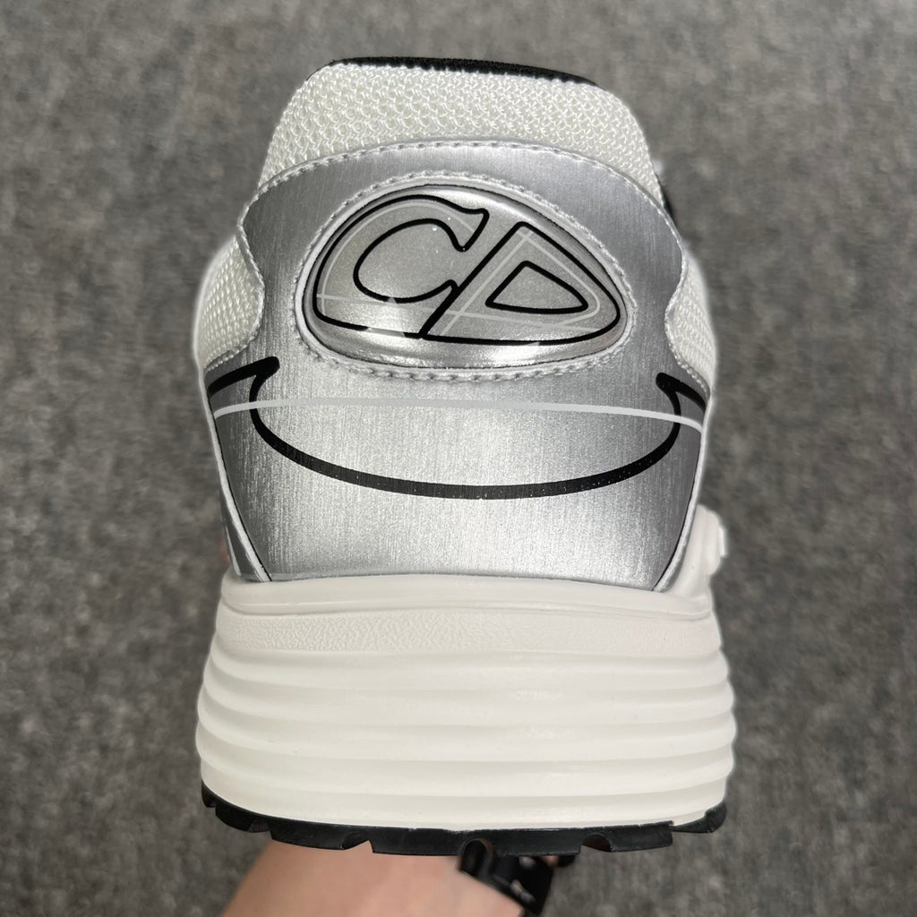 DIOR B30 SNEAKER White Mesh Silver-Tone Metallic Calfskin