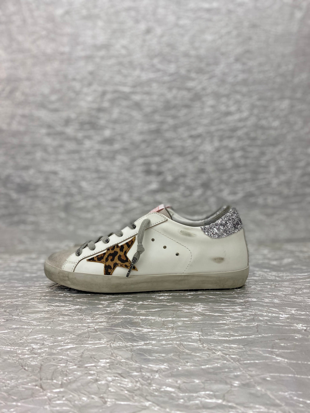 Golden Goose Super-Star 'Leopard Print Star/Silver Glitter Heel Tab'