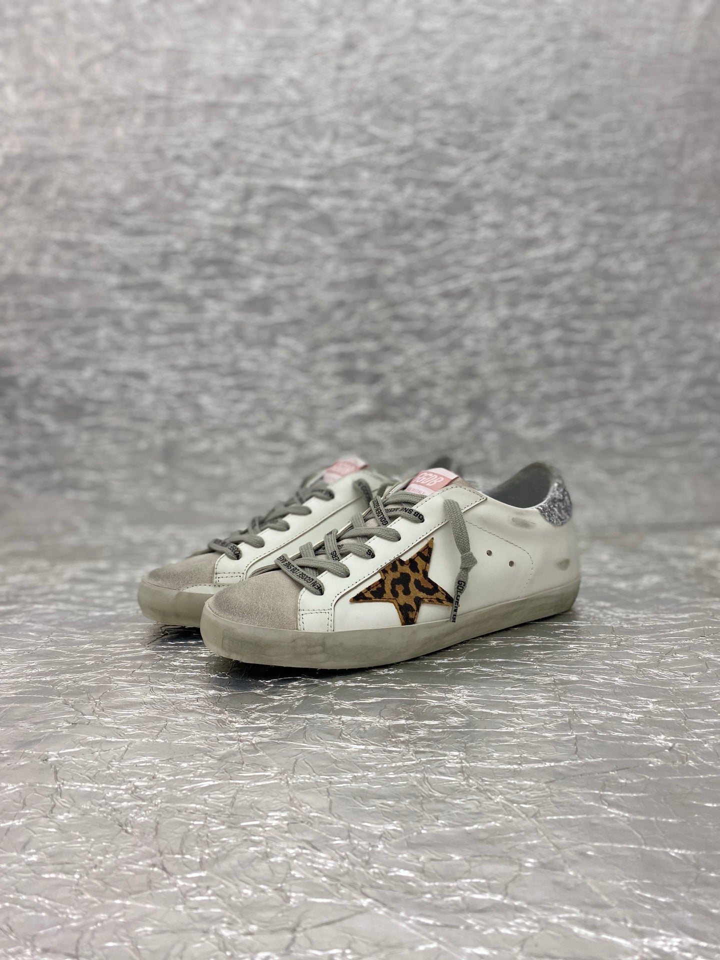 Golden Goose Super-Star 'Leopard Print Star/Silver Glitter Heel Tab'
