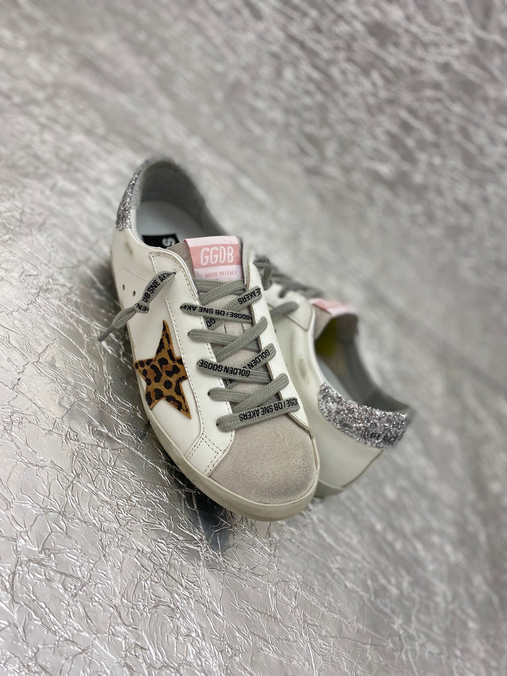 Golden Goose Super-Star 'Leopard Print Star/Silver Glitter Heel Tab'