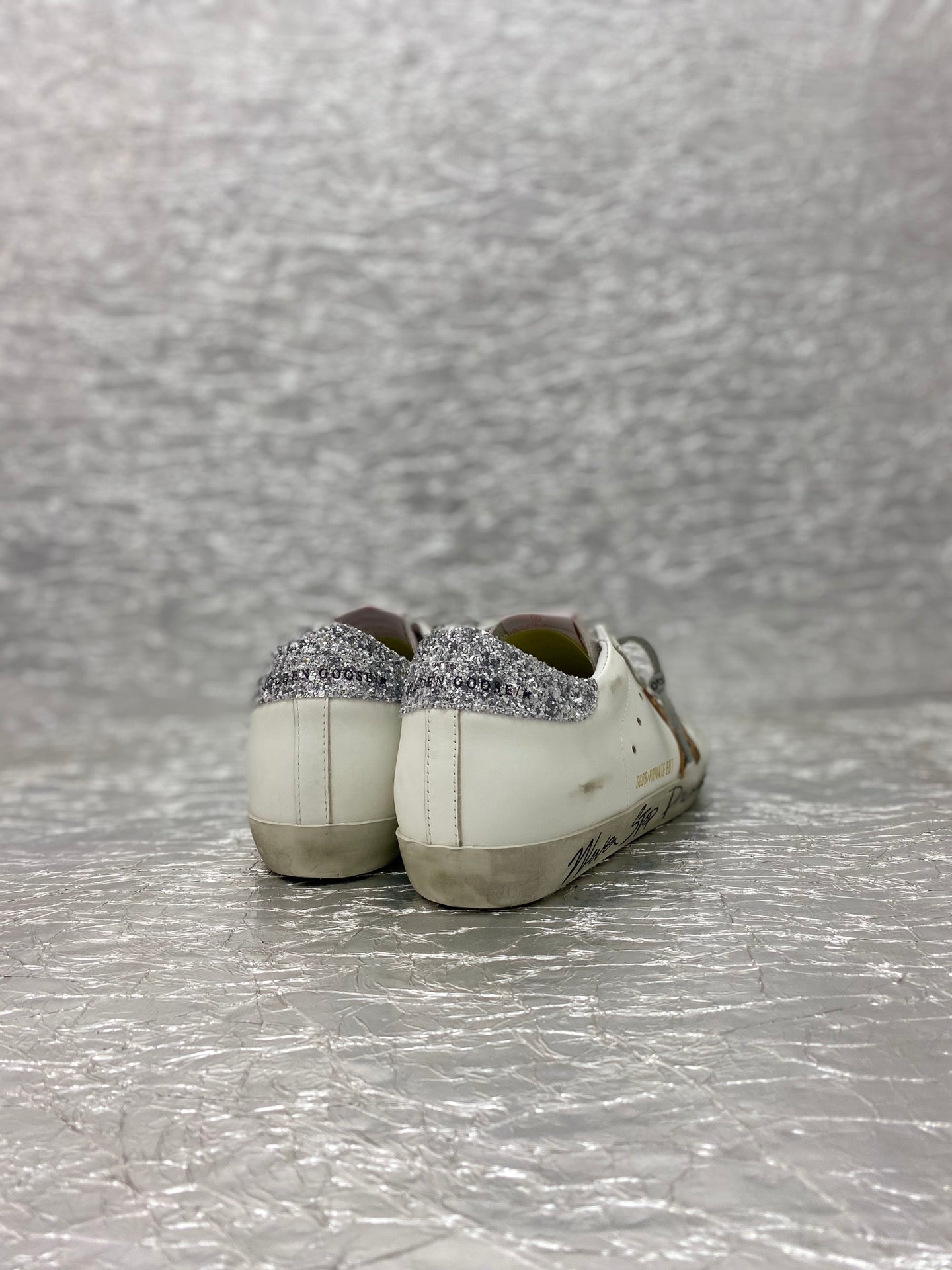 Golden Goose Super-Star 'Leopard Print Star/Silver Glitter Heel Tab'