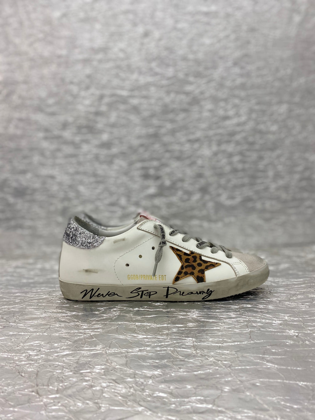 Golden Goose Super-Star 'Leopard Print Star/Silver Glitter Heel Tab'