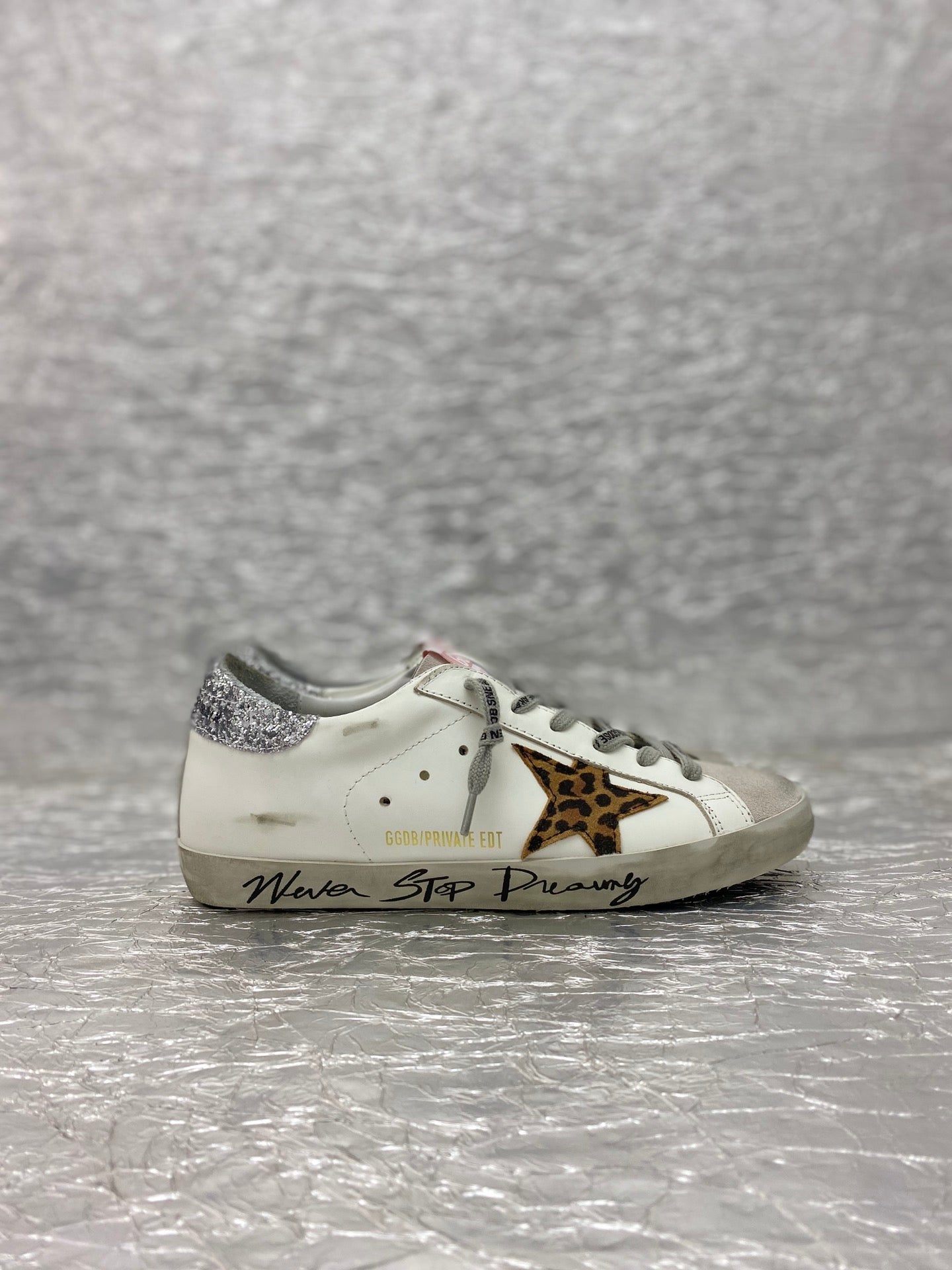 Golden Goose Super-Star 'Leopard Print Star/Silver Glitter Heel Tab'