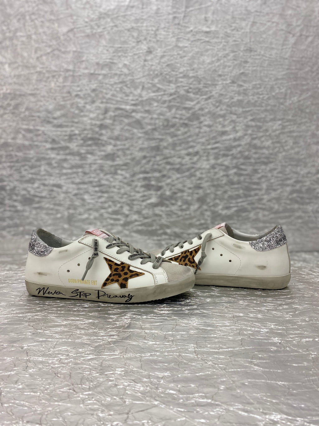 Golden Goose Super-Star 'Leopard Print Star/Silver Glitter Heel Tab'