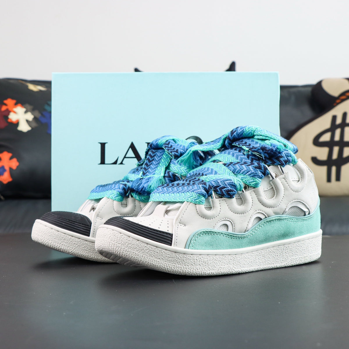 LANVIN SNEAKER white, blue, and green