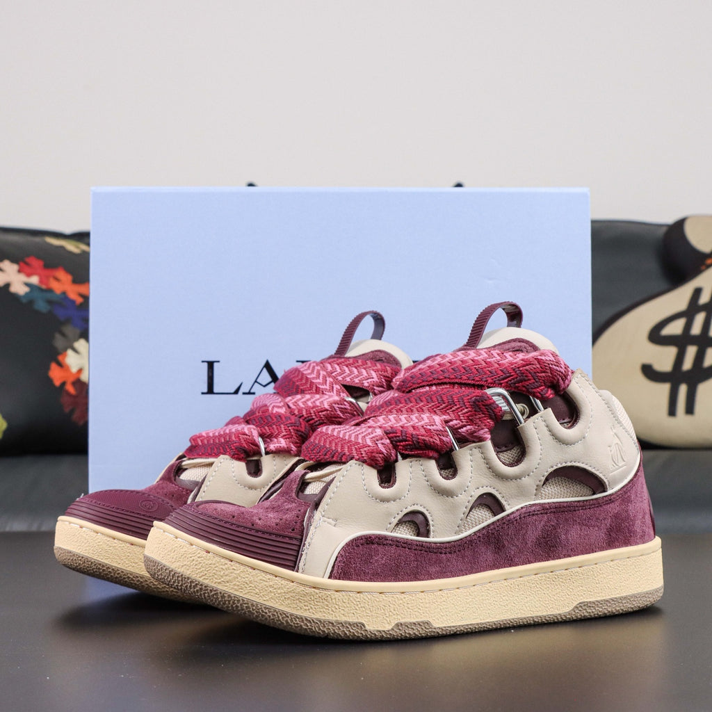 LANVIN CURB SNEAKER beige and burgundy