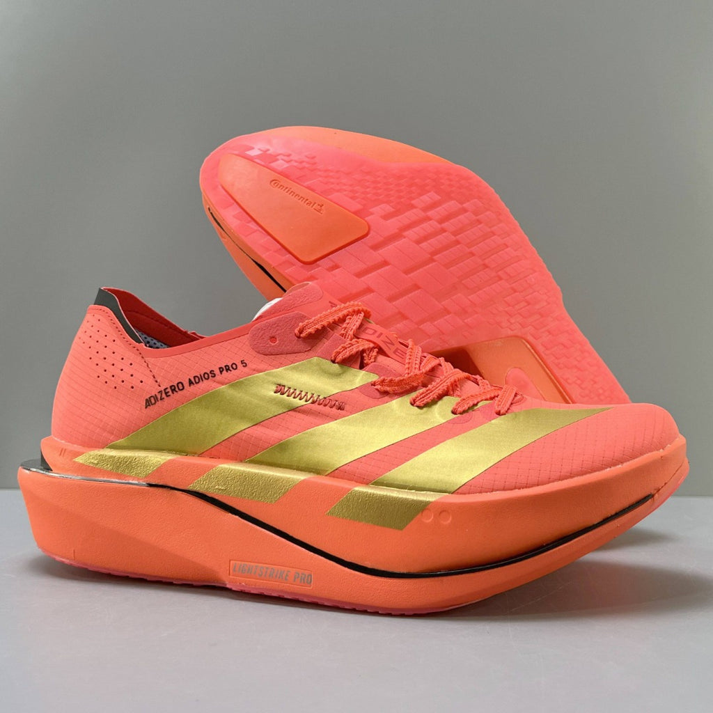 Adidas Adizero Adios Pro 5 bright coral-red and metallic gold