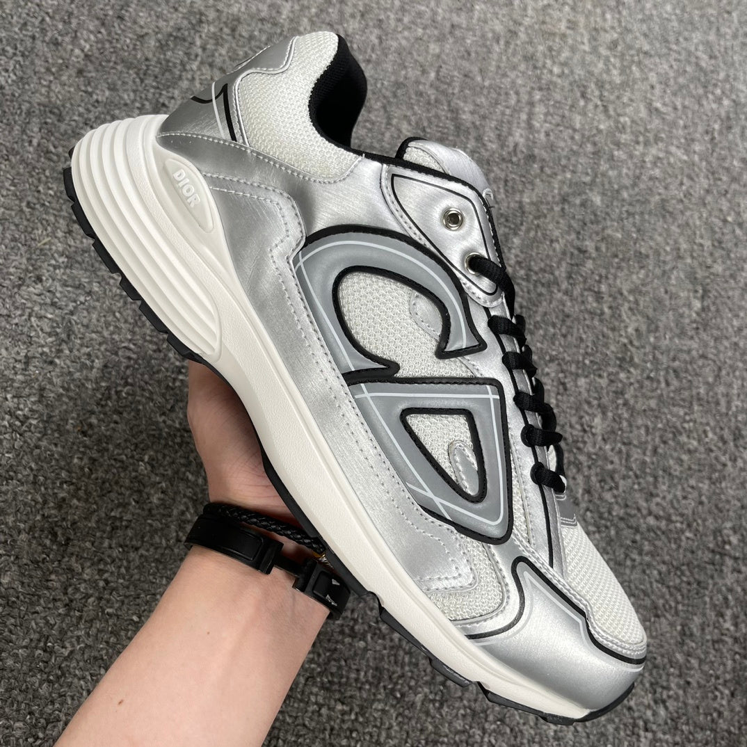 DIOR B30 SNEAKER White Mesh Silver-Tone Metallic Calfskin
