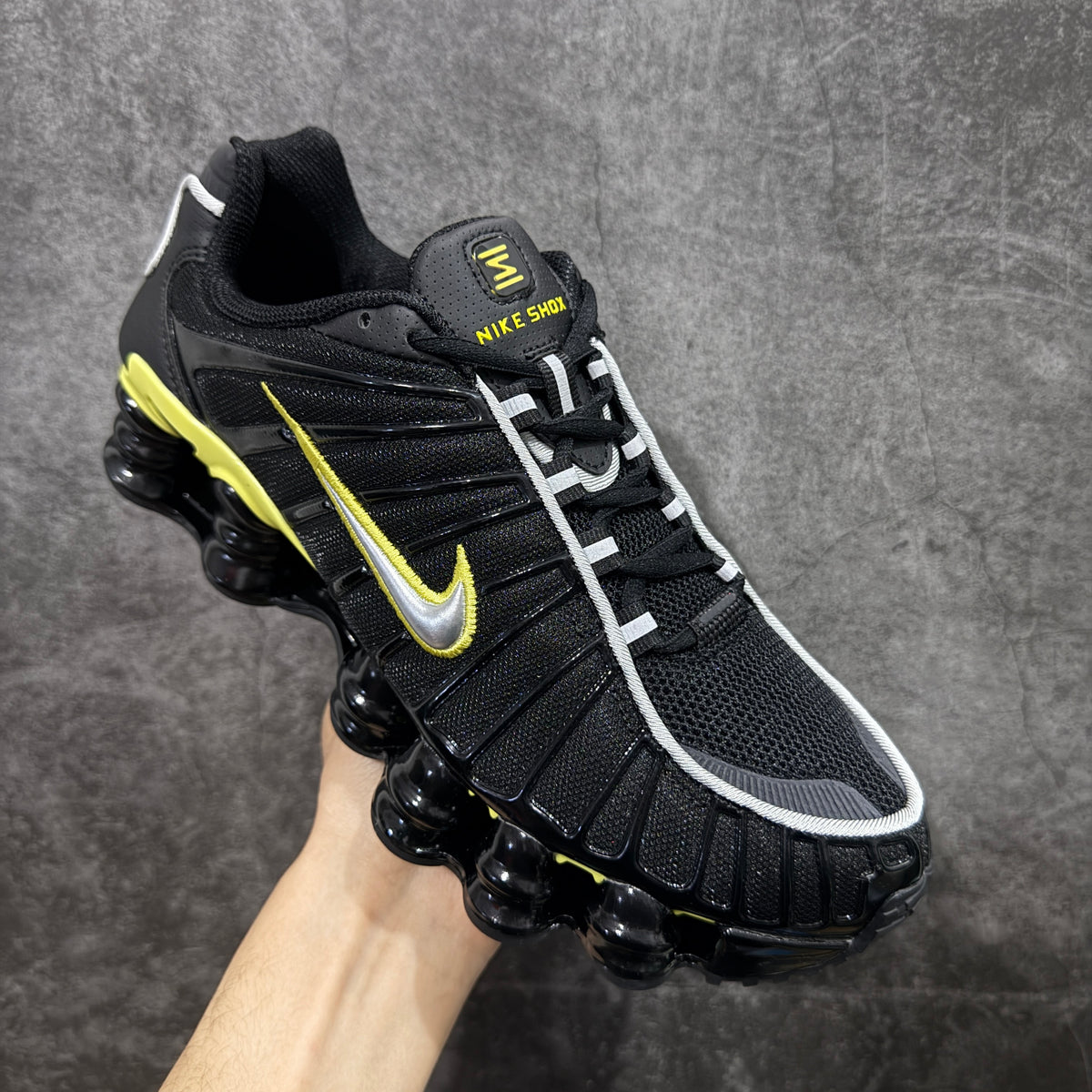 NIKE SHOX TLX Black/Dynamic Yellow/Metallic Silver