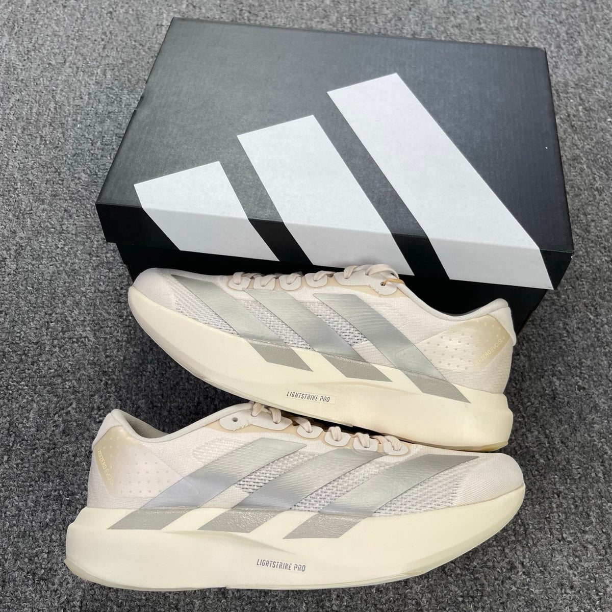adidas Adizero Evo SL Wonder White / Cyber Metallic / Warm Vanilla (or Core White / Halo Silver)