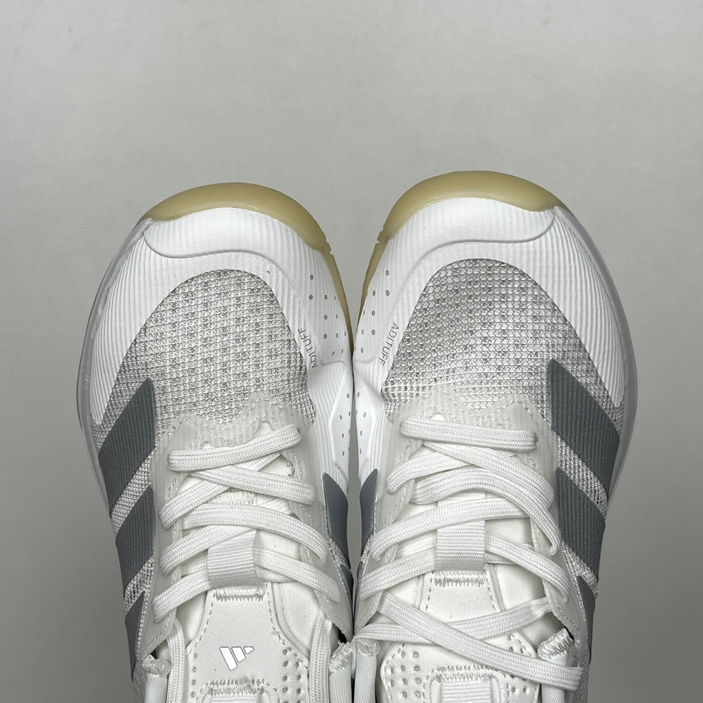 AD ADIZERO UBERSONIC 5 tennis shoes in the Cloud White / Silver Metallic