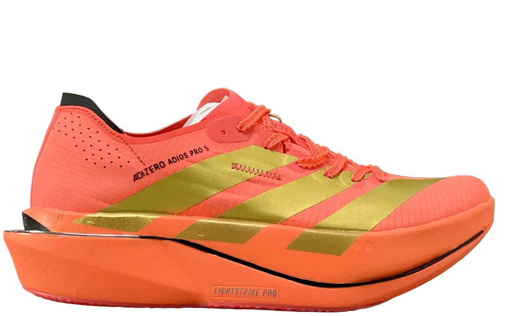 Adidas Adizero Adios Pro 5 bright coral-red and metallic gold