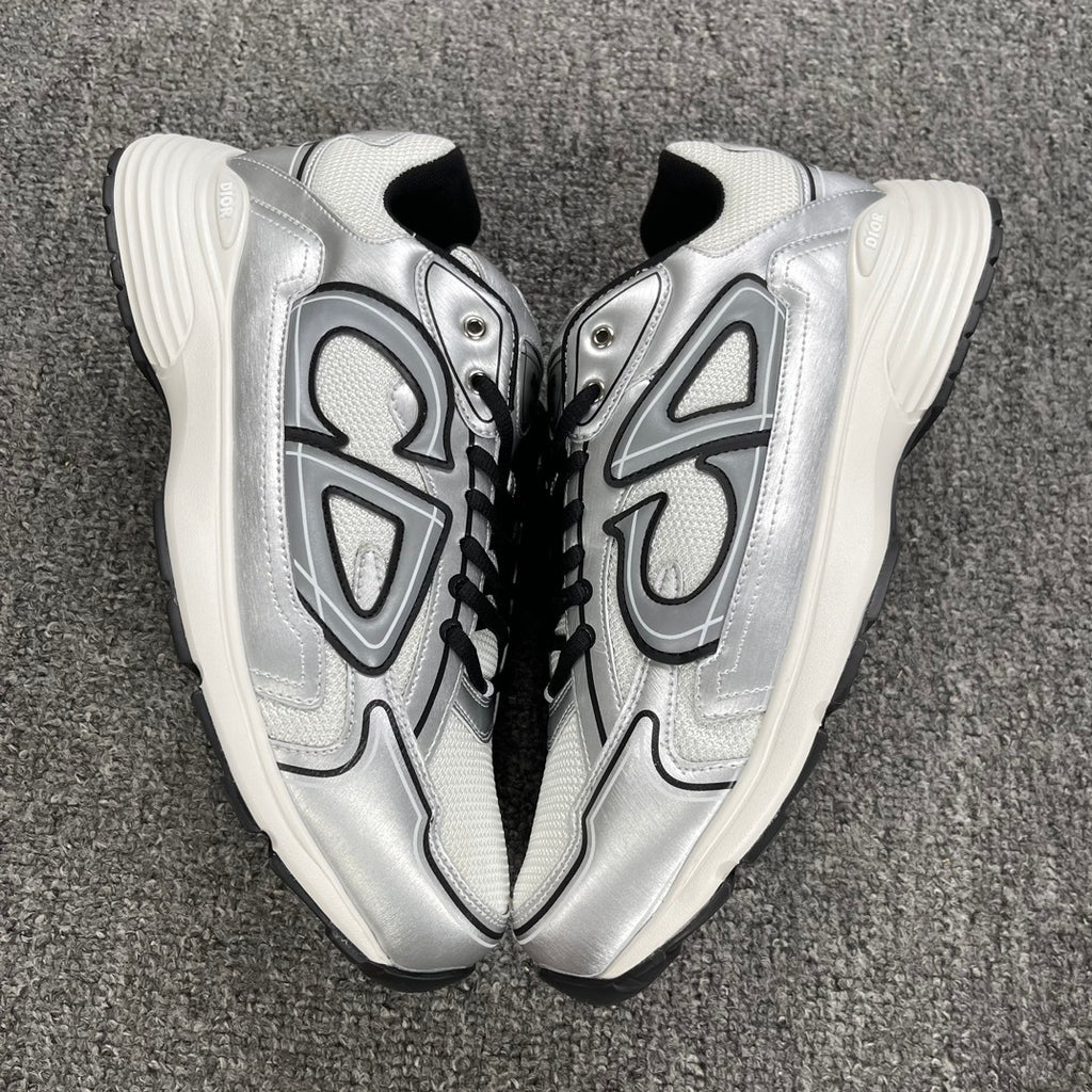 DIOR B30 SNEAKER White Mesh Silver-Tone Metallic Calfskin