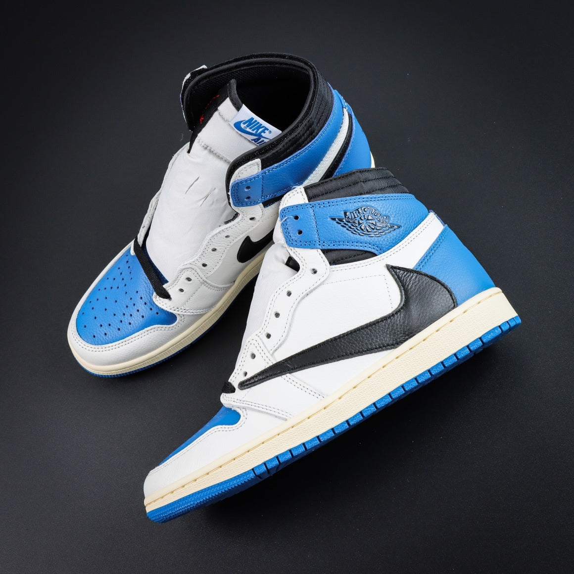 Jordan 1 Retro High x Fragment Design x Travis Scott 'Sail Black Military Blue