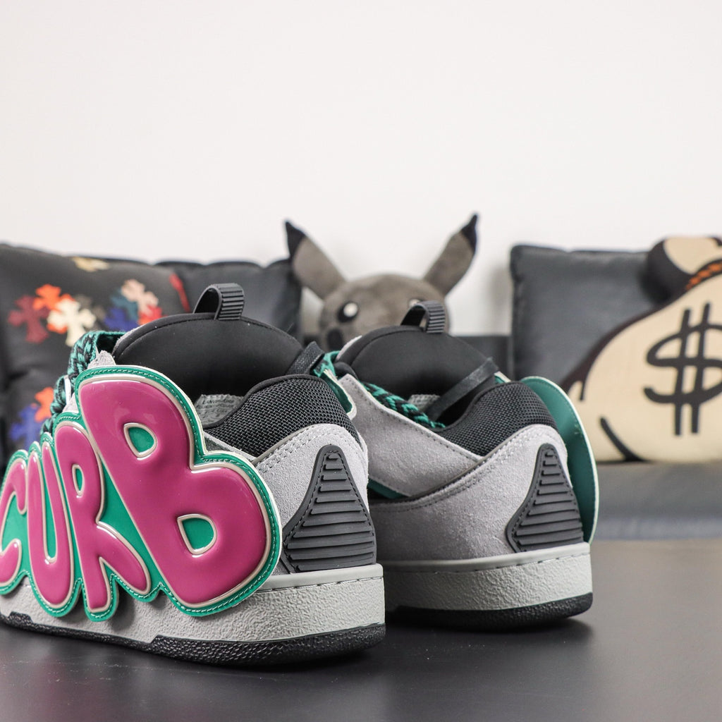LANVIN CURB SNEAKER grey, dark green, and pink