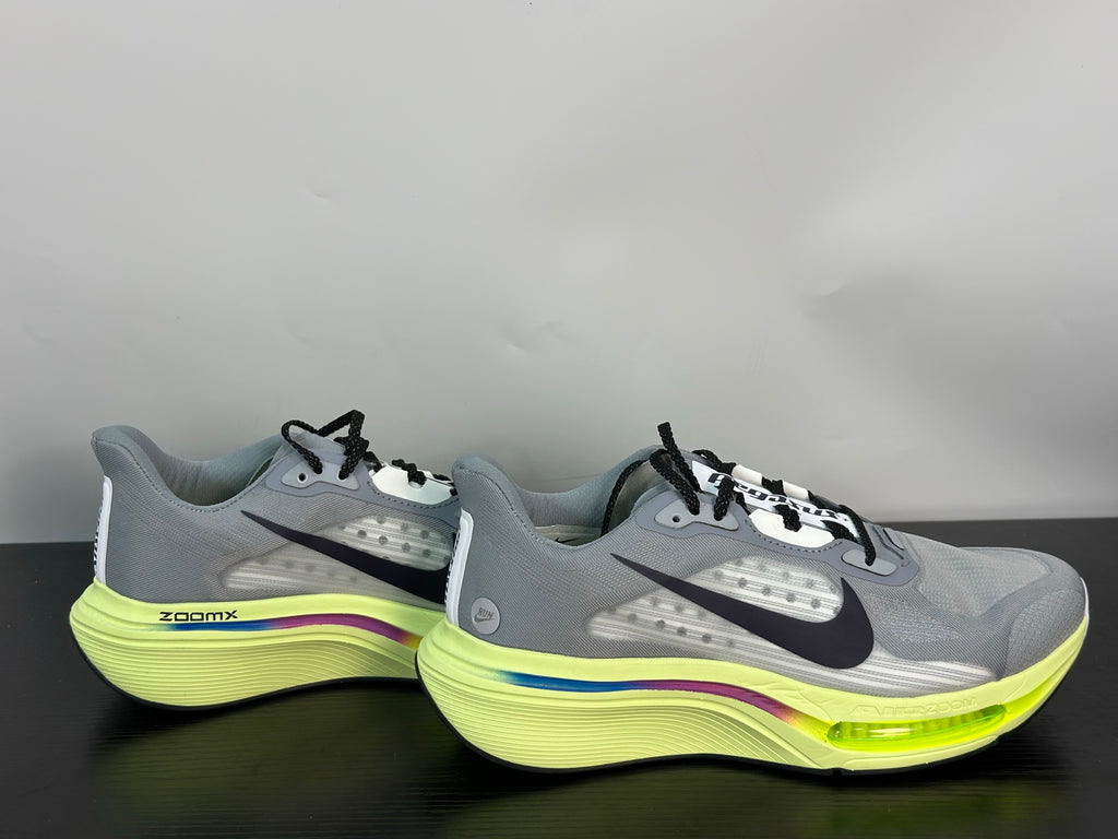 NIKE PEGASUS PREMIUN gray upper, black Swoosh, and a vibrant volt and purple
