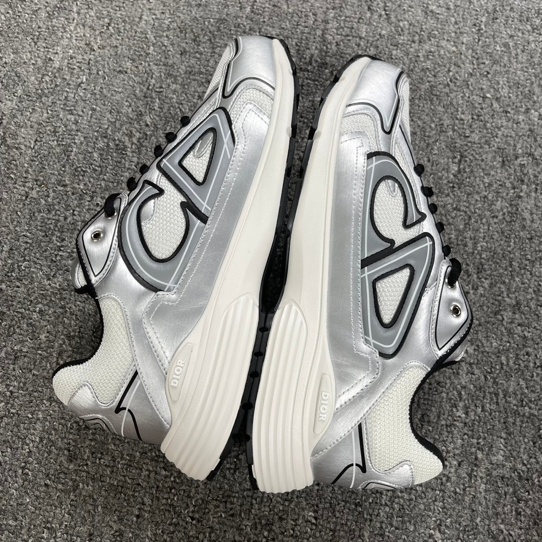 DIOR B30 SNEAKER White Mesh Silver-Tone Metallic Calfskin