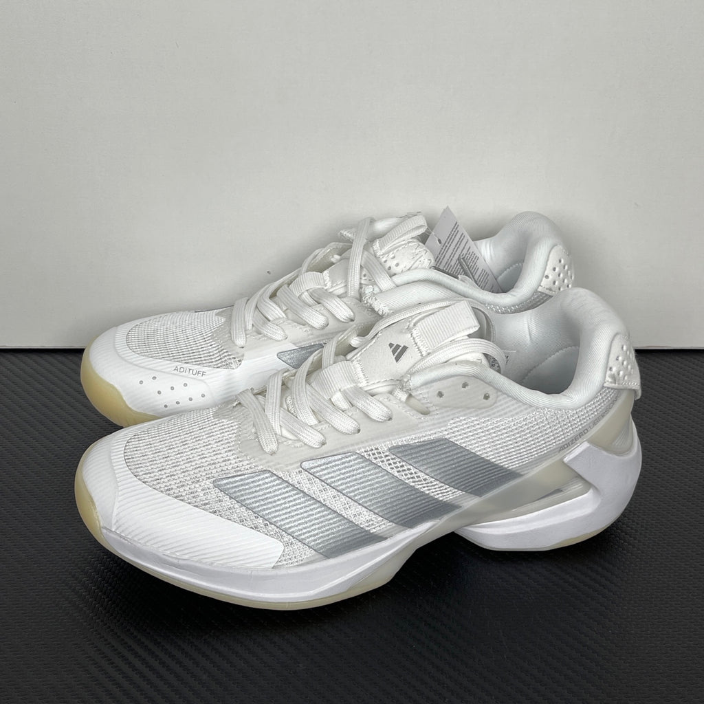 AD ADIZERO UBERSONIC 5 tennis shoes in the Cloud White / Silver Metallic