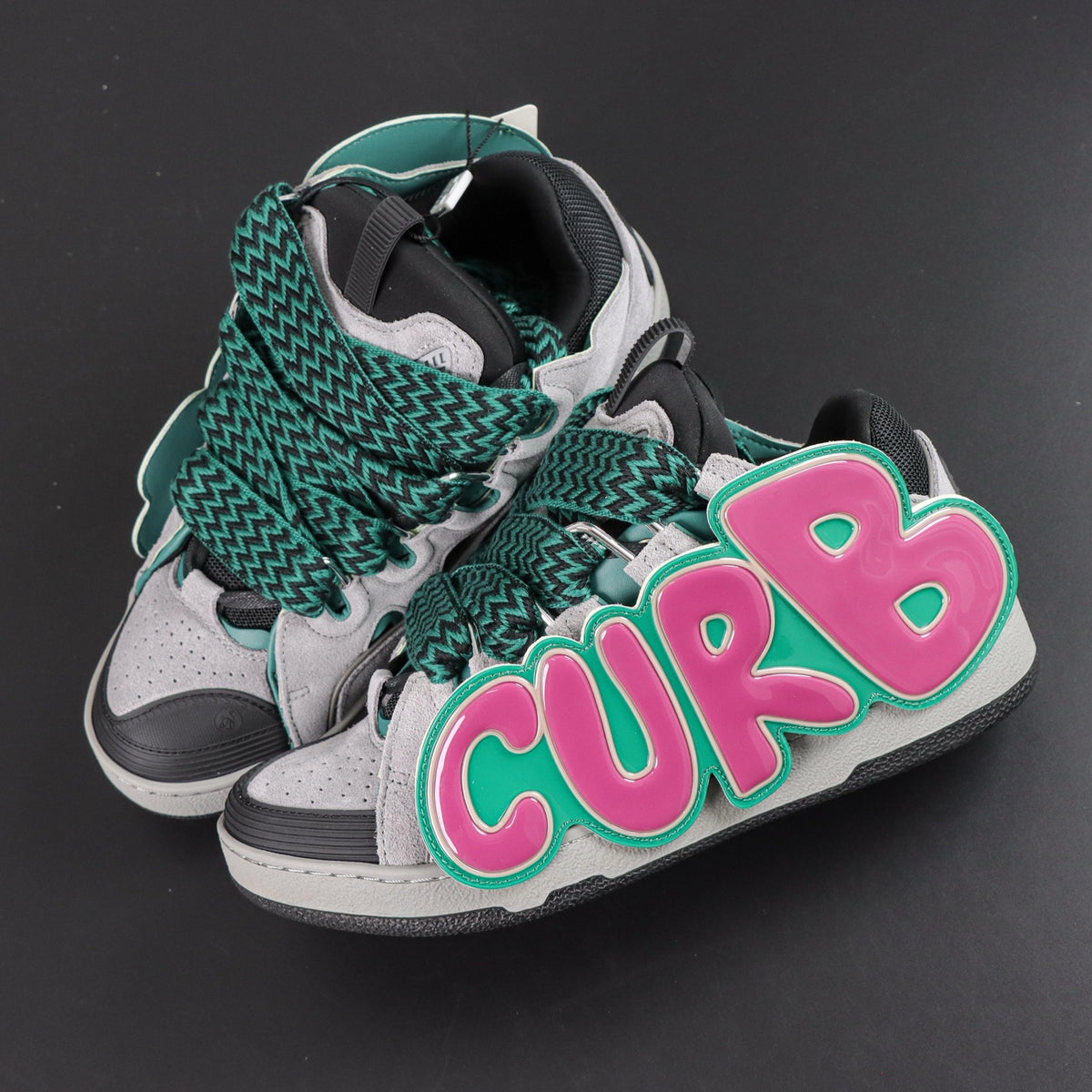 LANVIN CURB SNEAKER grey, dark green, and pink