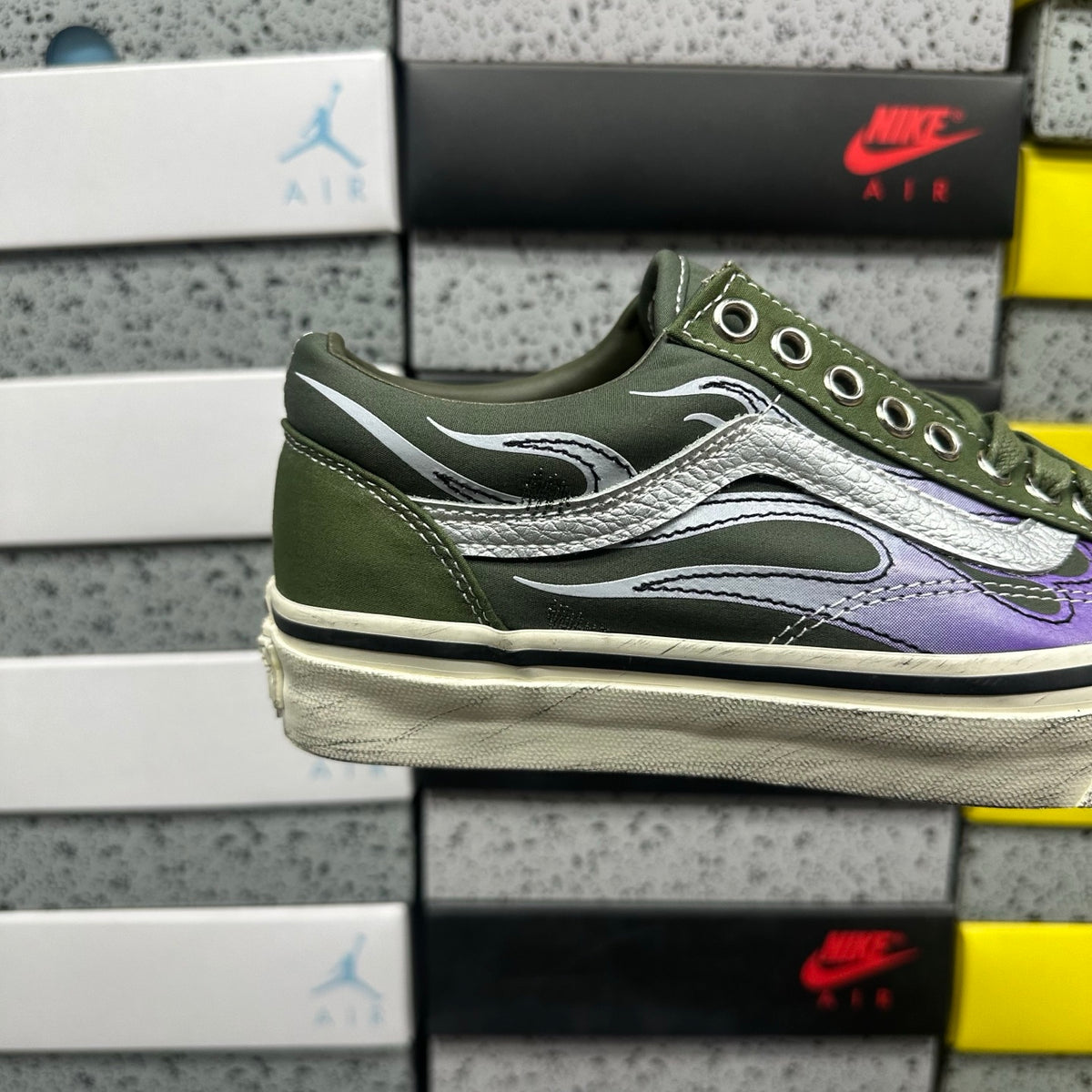 VANS OLD SKOOL ARCHIVE FLAME DARK GREEN WHITE