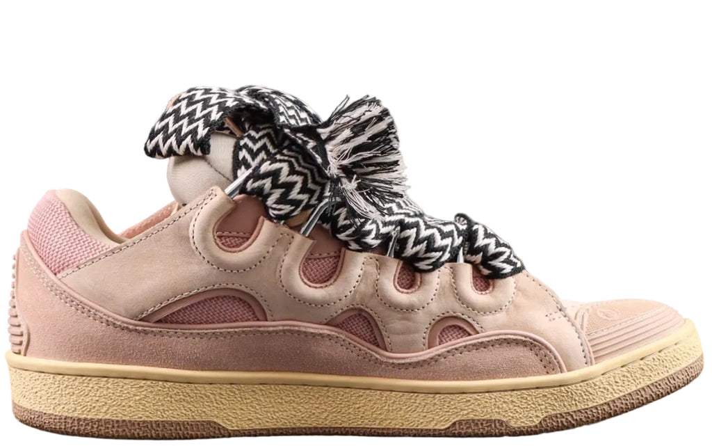 LANVIN SNEAKER  pink colorway, featuring an oversized padded tongue and wide black-and-white zigzag laces