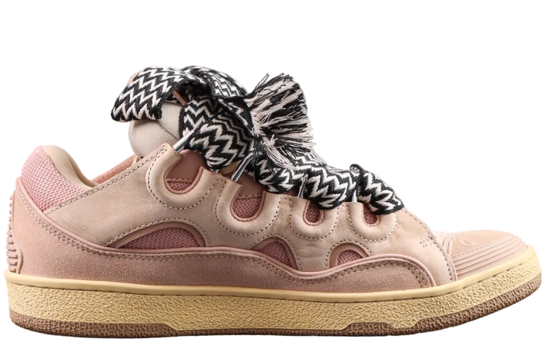 LANVIN SNEAKER  pink colorway, featuring an oversized padded tongue and wide black-and-white zigzag laces