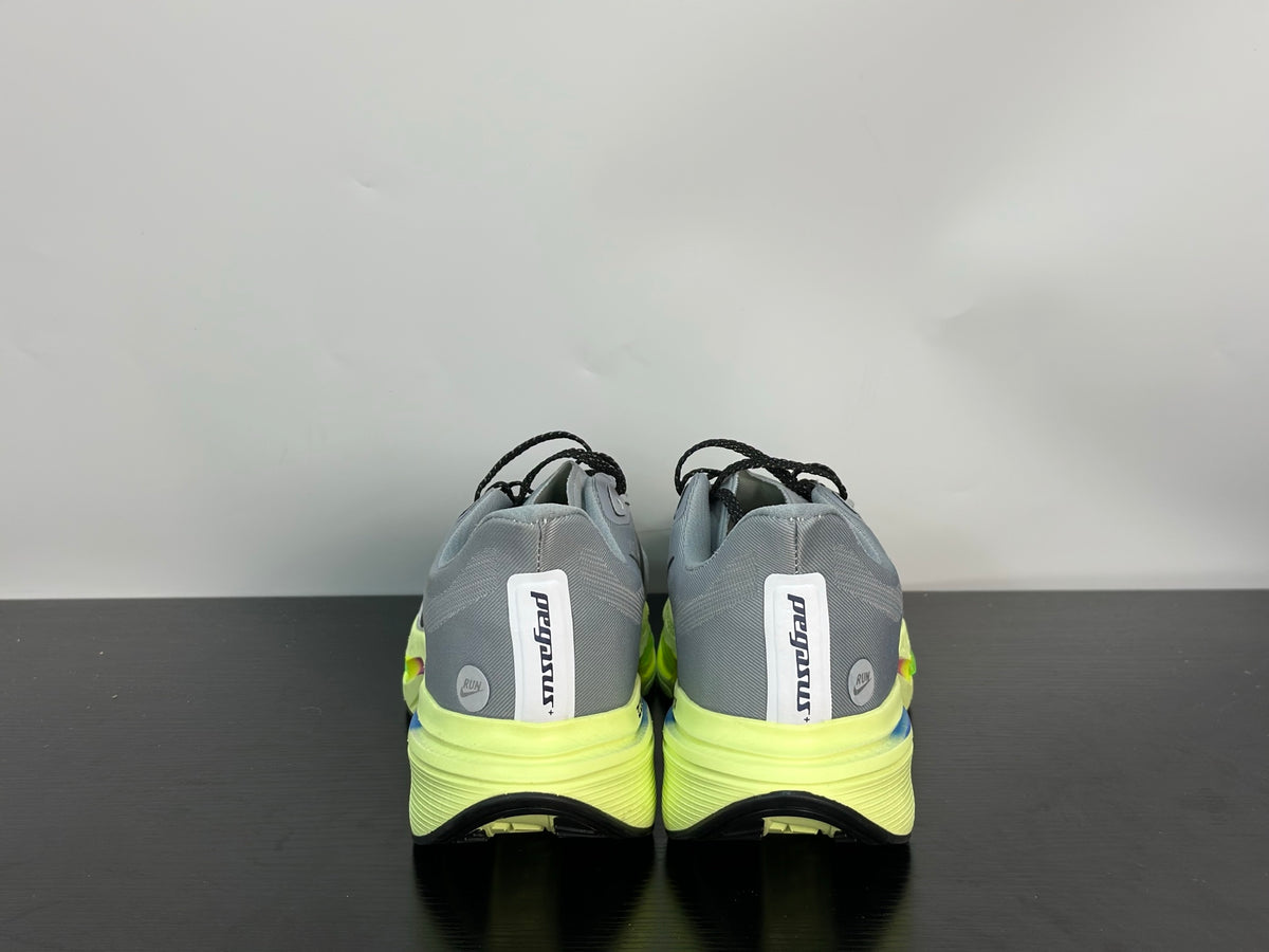 NIKE PEGASUS PREMIUN gray upper, black Swoosh, and a vibrant volt and purple