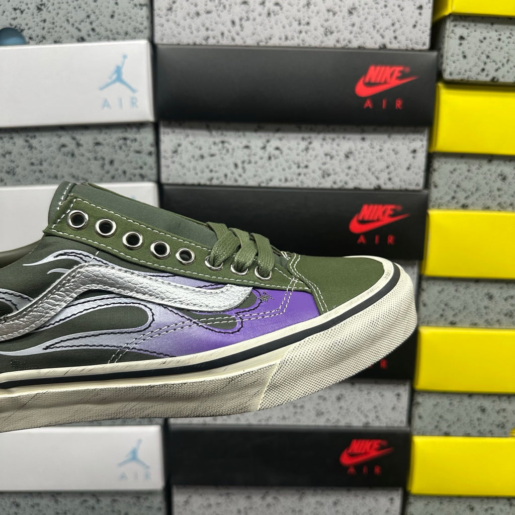 VANS OLD SKOOL ARCHIVE FLAME DARK GREEN WHITE
