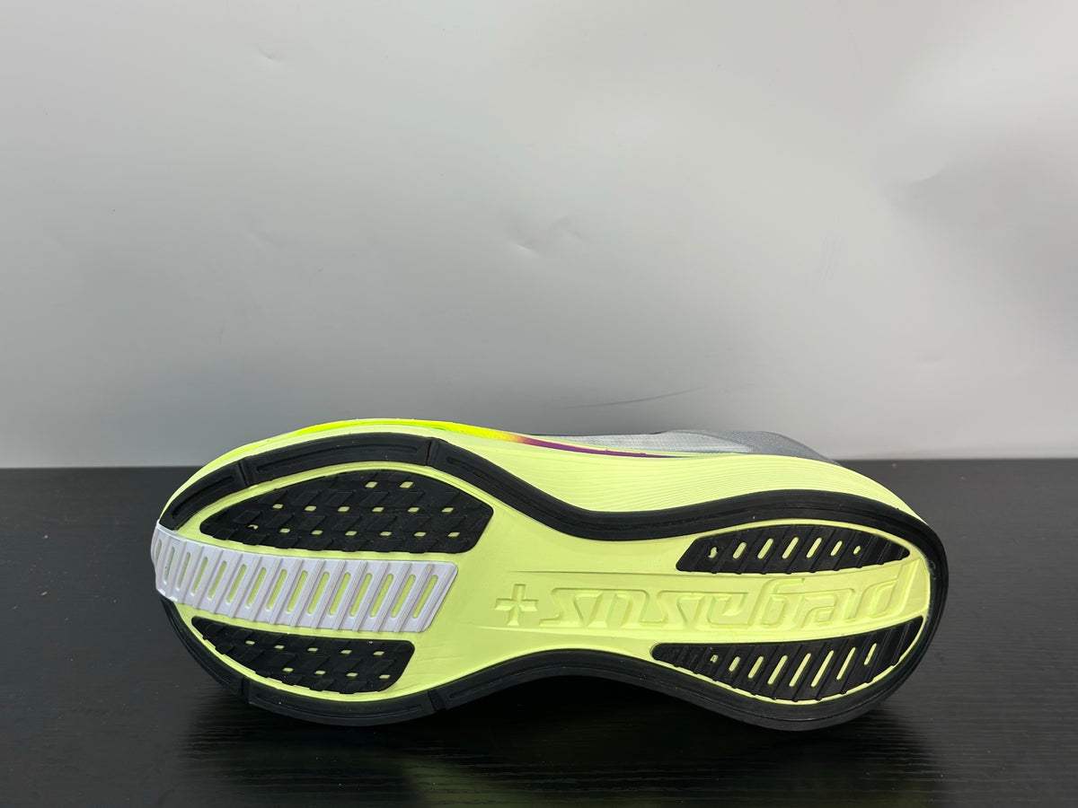 NIKE PEGASUS PREMIUN gray upper, black Swoosh, and a vibrant volt and purple