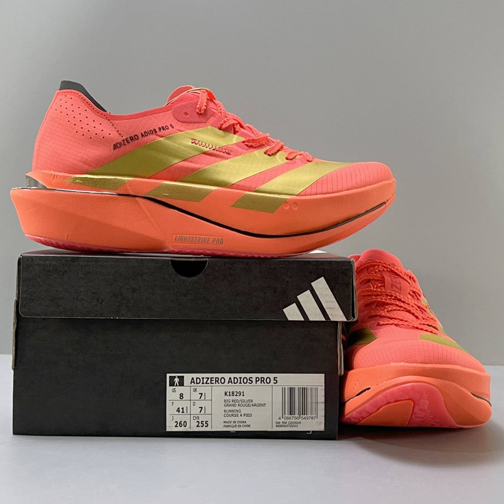 Adidas Adizero Adios Pro 5 bright coral-red and metallic gold