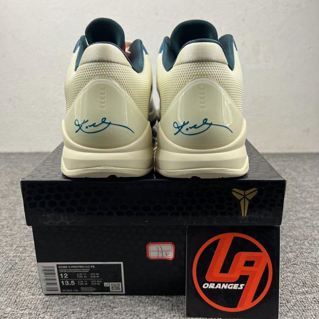 Kobe 5 Protro Caitlin Clark Coconut Milk Spruce Scrabble