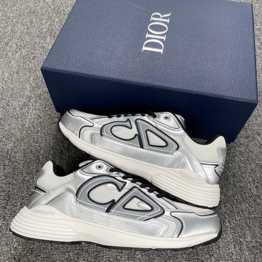DIOR B30 SNEAKER White Mesh Silver-Tone Metallic Calfskin