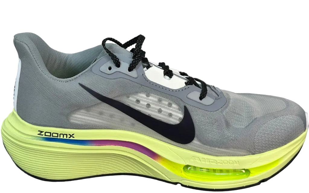 NIKE PEGASUS PREMIUN gray upper, black Swoosh, and a vibrant volt and purple