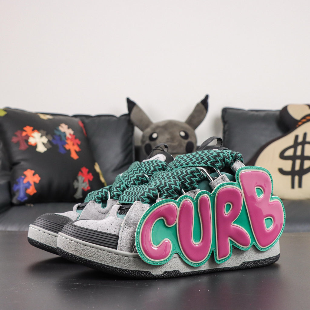 LANVIN CURB SNEAKER grey, dark green, and pink