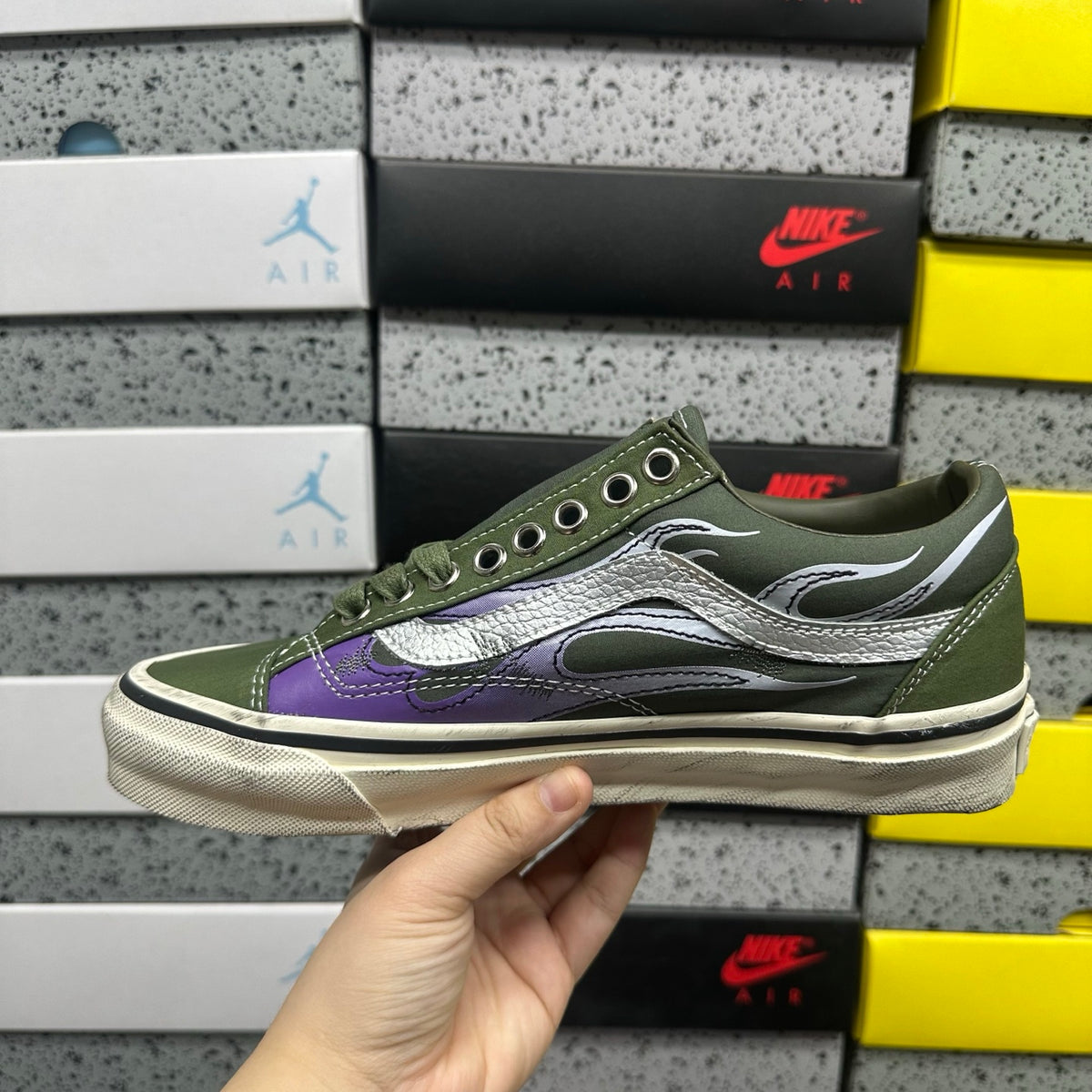 VANS OLD SKOOL ARCHIVE FLAME DARK GREEN WHITE