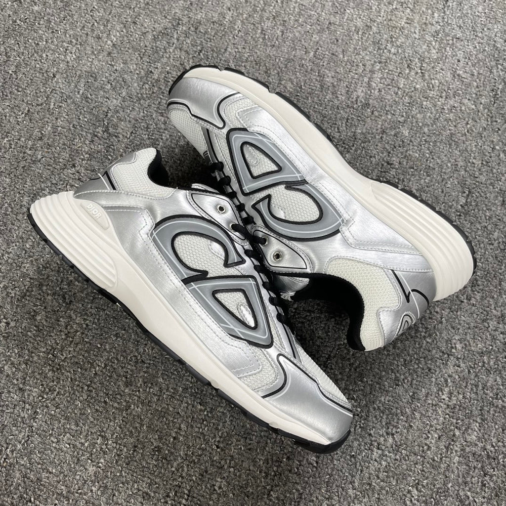 DIOR B30 SNEAKER White Mesh Silver-Tone Metallic Calfskin